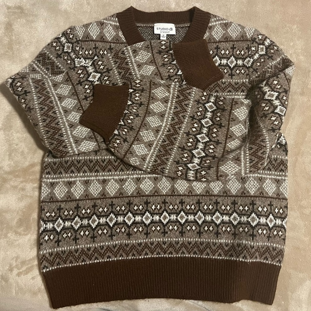 Studio B By BoBeau, Brown Fairisle Sweater